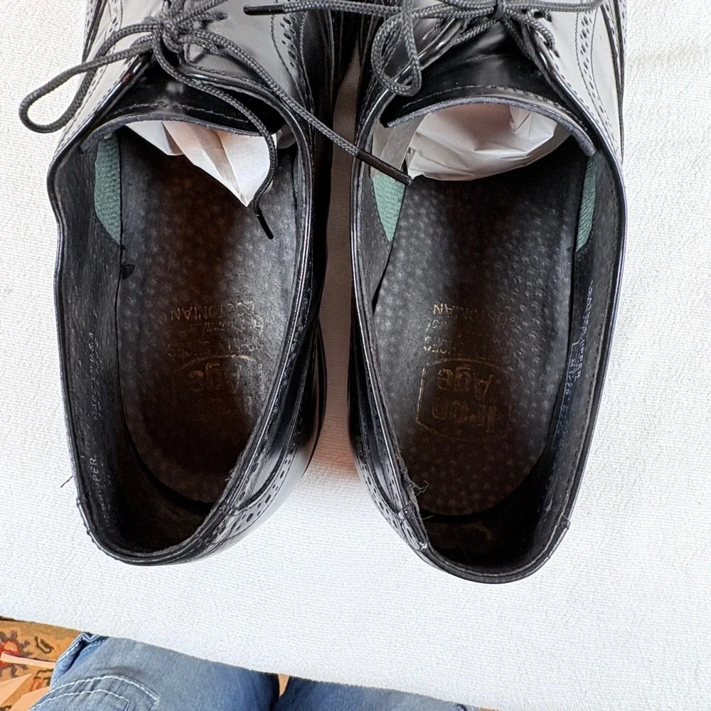 Vtg Iron Age Bostonian Men 11.5 M Black Leather Wingtip Safety Toe Shoes USA